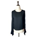 Ramy Brook Shirt Womens Extra Small Black Crepe Crew Neck Slit Sleeves Addy Top Photo 2