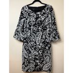 Talbots  Black/White Paisley Bell Sleeve Scoop Neck 3/4‎ Sleeve Dress Sz 8 $139 Photo 2