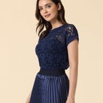 Allegra K NWT Floral Lace Overlay Batwing Sleeves Crew Neck Casual Top - XS Photo 1