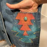 Vintage funky 80’s hand painted jeweled oversized southwestern boho denim blazer Tan Size L Photo 7