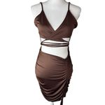 Streetwear Society  Brown Side Ruched Wrap Around Bodycon Mini Dress Photo 1