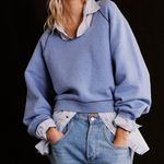 Free People NWT We The Free Midnight Pullover Sweatshirt Blue Sails Combo Photo 0
