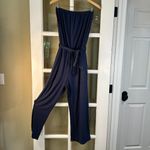 ZESICA Women's Navy Strapless Belted Wide Leg Jumpsuit Photo 1
