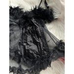 Chic Black Sheer Camisole with Feather Accents Size L Photo 4