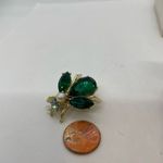 Vintage 60s Rhinestone Flying Insect Bug Brooch Pin Green Gold White Pearl Photo 5