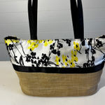 Floral Straw Tote Bag Yellow Black & White Purse Handbag Hobo Indie Photo 0