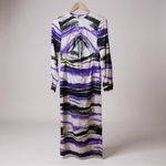 Silk Maison Maxi Dress Medium‎ Purple Black Abstract Print Long Sleeve Cutout Photo 6