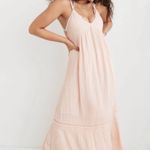 Aerie Low Back Maxi Dress Pink Soft Cotton Linen Blend Spaghetti Straps Size S Photo 15