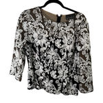 Alex Evenings Black White Floral Blouse Party Cocktail Wedding Womens XL Photo 0