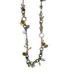 Anthropologie NWT Long Necklace Gold Tone Orange Charm Green Drop Links jewelry Photo 2