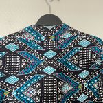 Tory Burch  Geometric 100% Silk Shirt Long Sleeves Blue/Black Tie Front Size 8 Photo 6