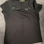 Vera Wang Women's XL Gray Blouse Gemstone Accented Neckline Short Sleeve Casual Photo 0