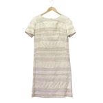 Vintage Cream Brocade Sheath Dress 60s Mod Texture Short Sleeve Shift Size Small White Photo 7