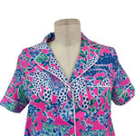 Lilly Pulitzer  PJ‎ Woven Short Sleeve Top Plumeria Pink Untamed Hearts Print XXS Photo 3
