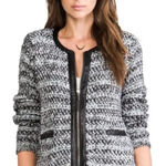 Joie  Jacolyn Leather Trim Knit Cardigan Jacket Womens Medium Black Career Luxury Photo 0