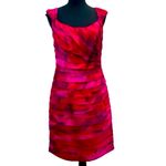 Theia Silk Pleated Ruffle Jewel Tone Sleeveless Sheath Bandage Dress Size 12 Red Photo 1