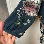 C & E Navy Slate Floral Textured Structured Blouse Size L Photo 3