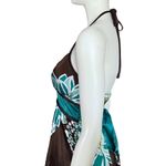 Vintage Y2K Brown Teal Floral Halter Satin Party Dress. XS. Girlhoodcore Fairy Photo 8