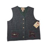 Woolrich NWT 100% Lambs Wool Charcoal Vest Bear & Deer Applique Women Sz M Photo 0