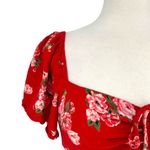 Band of Gypsies BOG Red Floral Crop Top Flutter Sleeves Ruched Front Size Large Photo 1