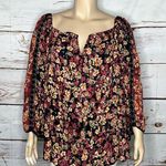 Angie  NWT Sz 2X Pink Floral Print - Black Crochet Lace Smock Elastic Blouse Top Photo 0