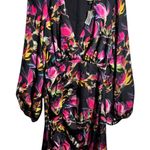 Delfi Collective Dress Women S Black Lindsay Floral Long Sleeve Satiny Mini Club Photo 0