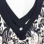 Cache  Medium Top Floral Print V Neck Sweater‎ Knit Black White Strappy VTG 649 Photo 4