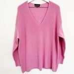 Something Navy Wool V-Neck Ribbed Knit Sweater Winter Preppy Luxury Pink Large Photo 1