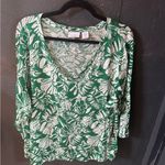 Nicole Miller Tropical Linen Green and Cream Blouse Photo 0