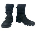 Sorel Phoenix Mid-Calf Boots Moto Shearling Leather Buckle Black Size US 5.5 Photo 3