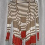 Kate Hill  Tan and Orange Cardigan Sweater with Waterfall Collar Photo 0