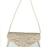 Jessica McClintock JESSICA MCCLINTOCK SEQUIN SATIN SPARKLE EVENING BAG PURSE CHAMPAGNE Photo 0