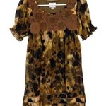 ECI Puff Sleeve Mini Dress Scoop Neck 3D Flower Embellished Brown Black Size 4 Photo 0