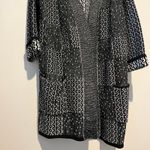 J. Jill Sweater Open Front Cardigan Duster Black White Patchwork Wool Blend XL Photo 2