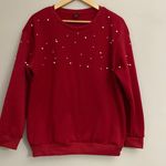 SheIn womens red Lune Drop shoulders pearls beaded pullover sweatshirt size L Photo 0
