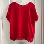 Zac & Rachel Red Lace Trim V Neck Short Sleeve Women Top Size S Photo 1
