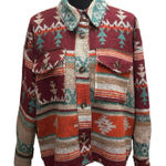 La Miel Southwest Aztec Print Button Front Shacket Women's Size Small Distressed Photo 0