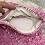Hand Crafted Pink Crocheted Crossbody Bag with Full Zipper White Bead Accent Photo 6