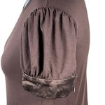 Bebe Y2K Dress Sz Small Brown Silk Trim Puff Sleeve Goblincore Fairy Vintage USA Photo 4