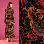 Farm Rio • Macaw Island Dress long sleeve maxi black cross stitch print Photo 16