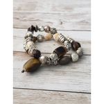 Vintage Bracelet Brown and Silver Tone Two Strand Stretch Bracelet Photo 1