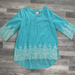 Forgotten Grace  aqua embroidered lace tunic 3/4 sleeve size medium D30 Photo 0