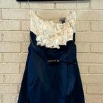 Body Central Y2K-  Strapless Dress- Frilly White & Navy with Pockets- Size M- NWT Photo 0