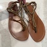 Lauren Ralph Lauren Leather Braided Slingback Thong Sandals Women's 7.5B Gold Size 7.5 Photo 6