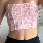 SheIn White with pink flowers strapless cropped top Photo 0