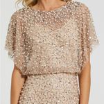 Mac Duggal  14523 Beige Beaded Mesh Cape Gown Photo 2