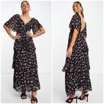 ASOS NWT  Womens Dark Moody Floral Print Flutter Sleeve Tiered‎ Maxi Dress Size 2 Photo 1