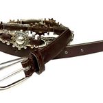 Vintage Brown Leather Silver Concho Chain Belt Western Boho Style 37” Length Photo 0