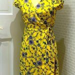 Banana Republic yellow and blue floral crepe wrap midi dress. Lined. Size 8P. Photo 0