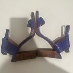 Coach Lexey Leather Snakeskin Chunky Open Toe Sandals Deep Marine Blue Size 8 Photo 6